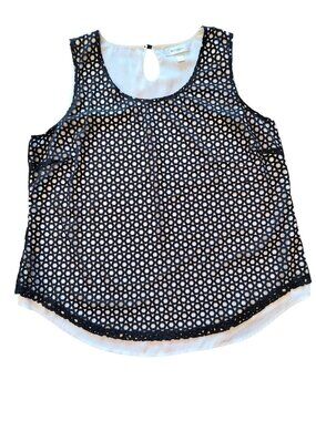 Black White Underlay Geometric Mesh Layered Tank Top XL By Dressbarn